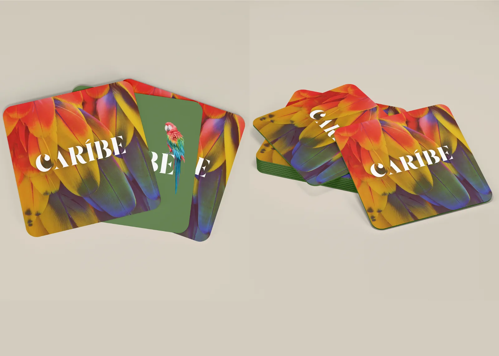Caribe drink coasters with feather pattern