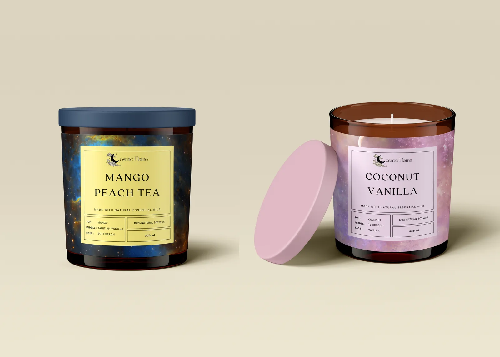 Mango Peach Tea and Coconut Vanilla candles