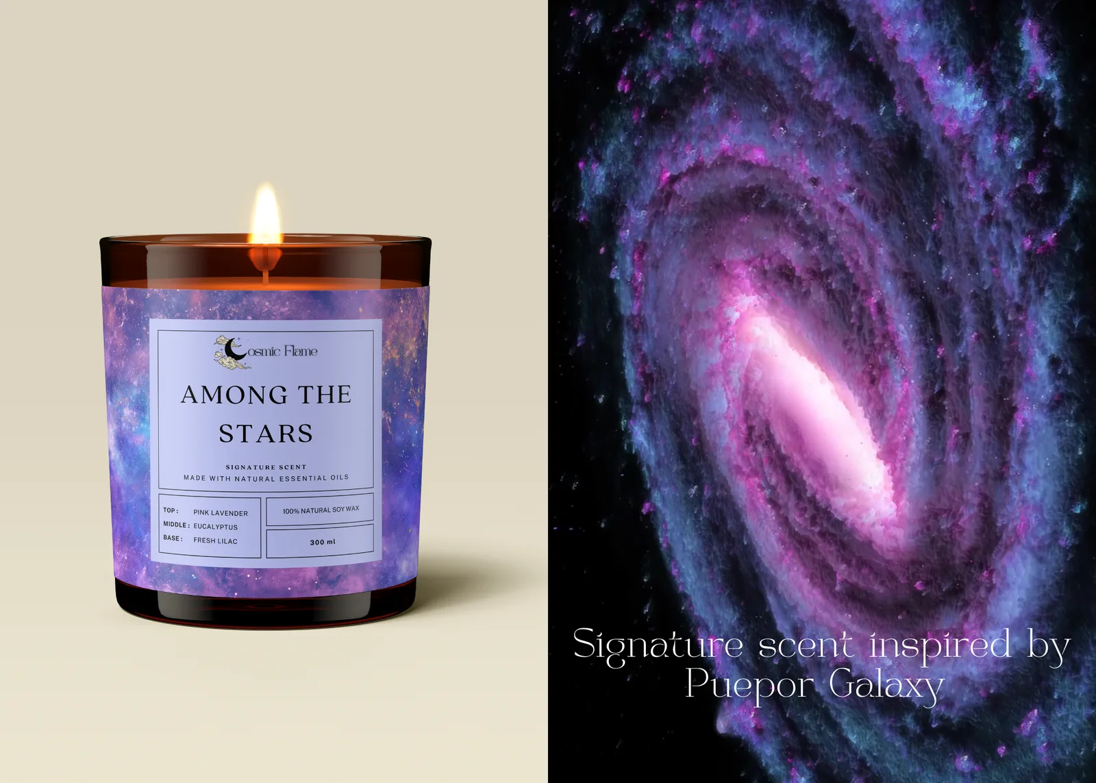 Among the Stars candle beside the galaxy that inspired it